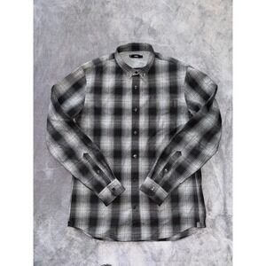 Vince‎ Button Up Shirt Men Shadow Plaid Long Sleeve Gray Size M